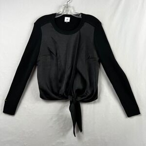 Cabi Sweater Top  Womens Small Black Tie Waist Ribbed Knit Long Sleeve 4288